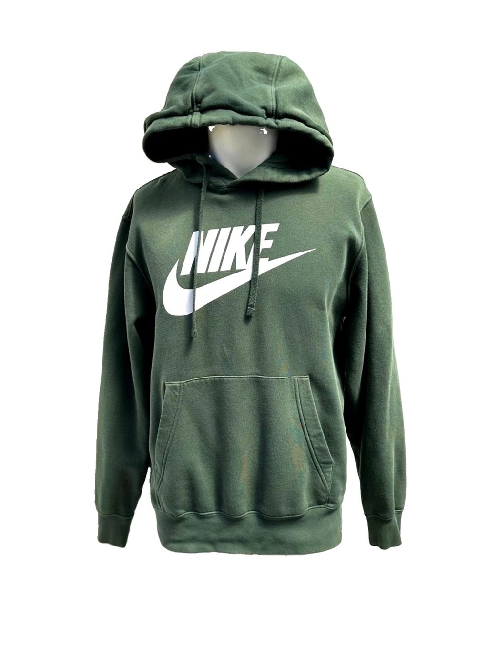 Nike Hoodie Mens Medium Green Pullover Fleece Big Logo Sweatshirt BV2973-370